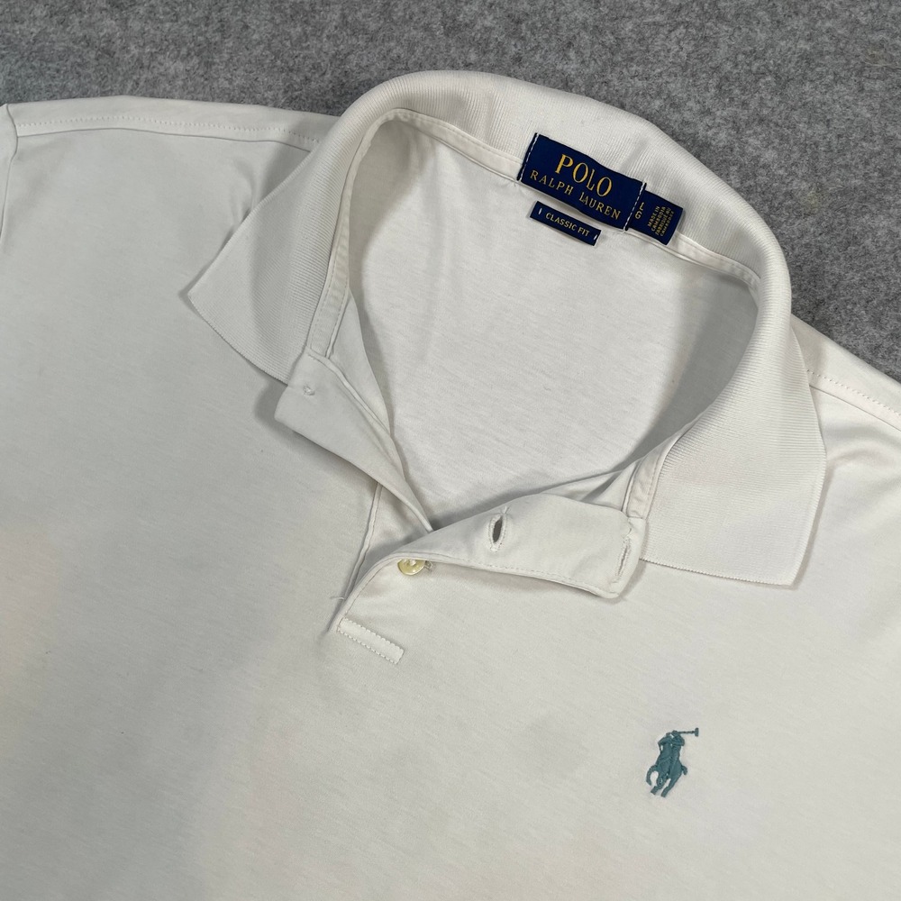 Polo Ralph Lauren Mens Polo Shirt L White Classic Fit Short Sleeve Cotton